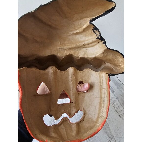 Vintage walnut ridge paper mache pumpkin witch mask painting Halloween decor 199 - Picture 7 of 10